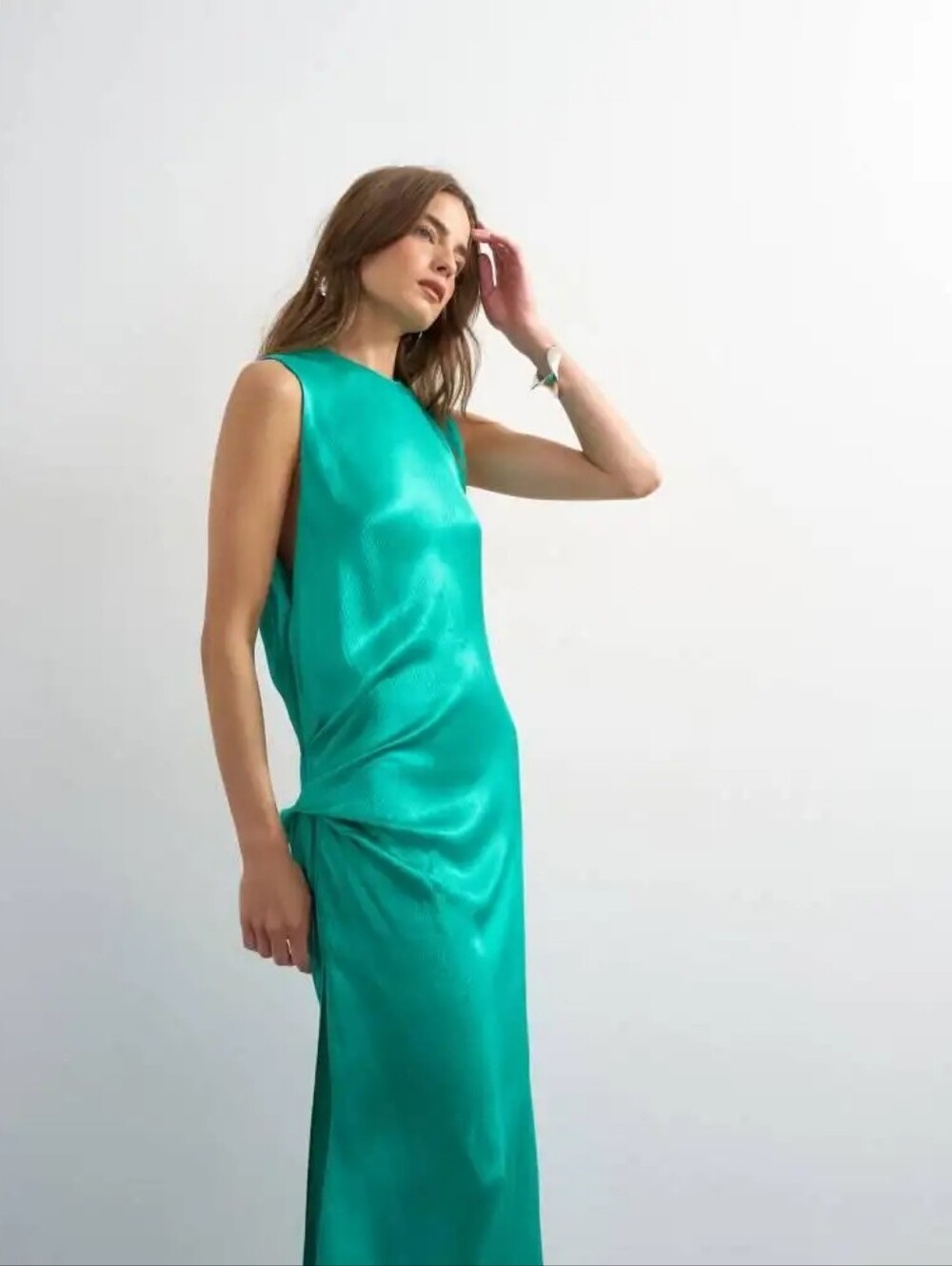NWT - Topshop Sleeveless Teal Asymmetrical Maxi Dress with Side Slit